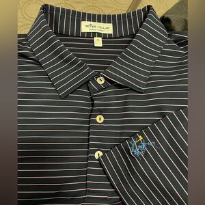 Peter Millar Summer Comfort Navy Blue Pink Striped Polo Shirt XL